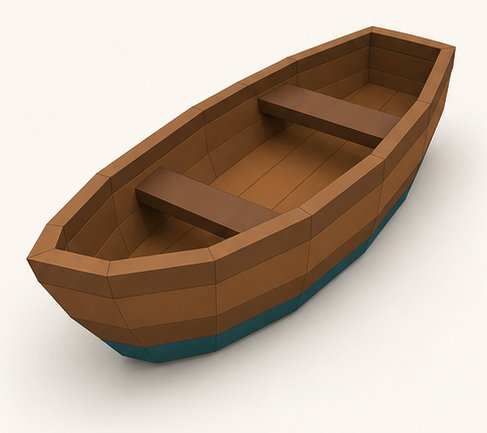 Low-poly wooden rowboat